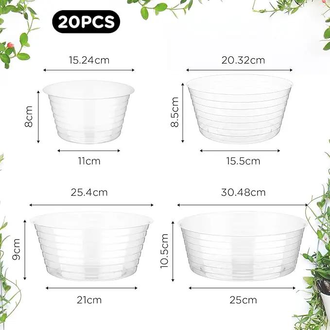 Hoolerry Plastic Plant Saucer Clear Deep Drip Tray Thickened Clear Plant Saucers Trays for Pots Deep Drip Trays for Home Garden Indoor and Outdoor Potted(20 Pcs,6, 8, 10, 12 Inch) by GreenHaven Gardens