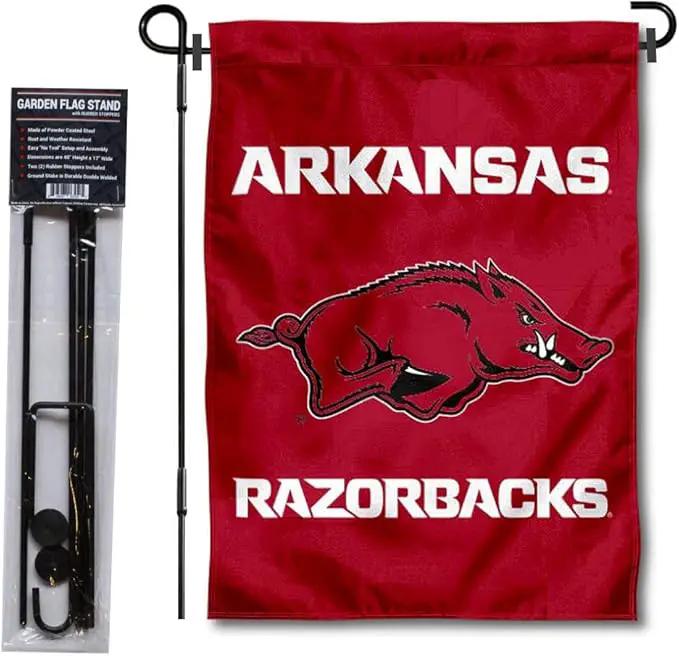 College Flags & Banners Co. Arkansas Razorbacks Garden Flag with Stand Holder by GreenHaven Gardens