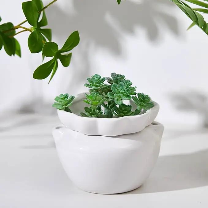 4 Set 4 Inch African Violet Pots Self Watering White Ceramic Planter Highly Absorbent Inner Planter Pot for Indoor Plants Plant Lovers Ideal Plant Pot Thriving Plant Flower Maintenance by GreenHaven Gardens