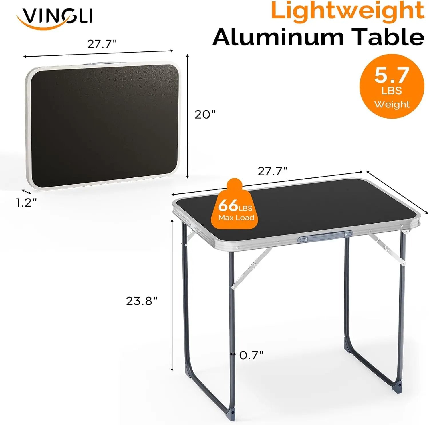 VINGLI 2.3FT Small Camping Table，Portable Camping Table with Carrying Handle, Picnic Table Foldable Table Essentials for Indoor Outdoor by GreenHaven Gardens