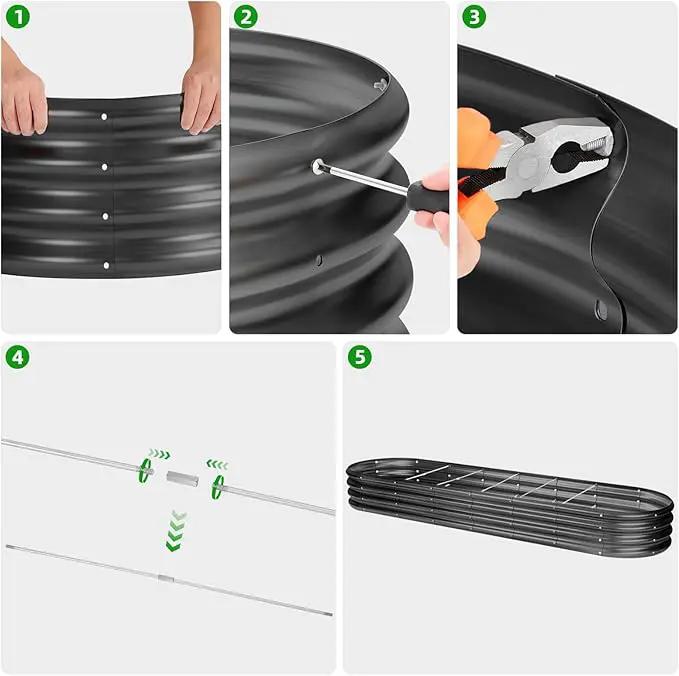 Land Guard 8×2×1ft Galvanized Raised Garden Bed Kit, 108 Gallon Capacity Raised Garden Boxes Outdoor, Oval Metal Raised Garden Beds for Vegetables, Gray(with 10 Connecting rods) by GreenHaven Gardens