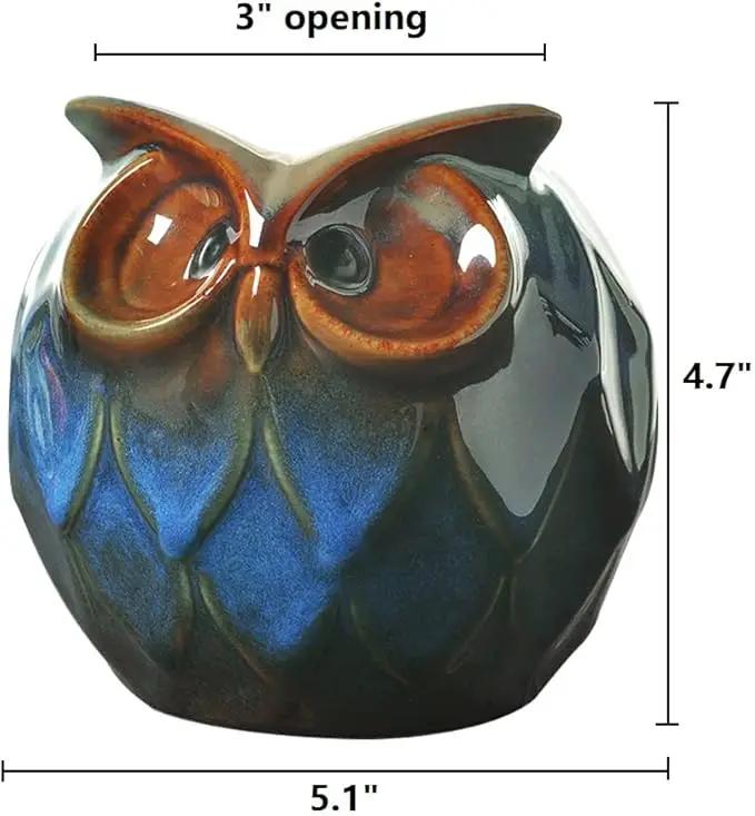 GeLive Blue Owl Ceramic Succulent Planter with Drainage Hole Animal Plant Pot Tabletop Decoration Vase Window Box Indoor Outdoor Decor (Blue) by GreenHaven Gardens