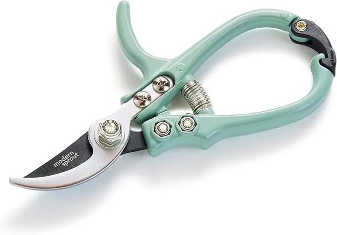 Modern Sprout Hand Pruners - Lightweight Pruning Shears W/Easy Lock- Gardening Scissors - Bypass Sharp Carbon Steel Blade - Rust Resistant - Garden Tools - Reusable Holster - Sage by GreenHaven Gardens