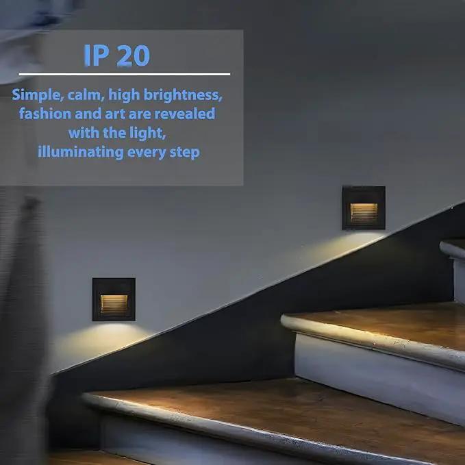 1pcs/3W Wall Recessed Stair Lights LED,Warm White,Indoor Step Light,Square Recessed Wall Light,Black Cover Staircase Light IP20 for Indoor Stairs, Home, Kitchen, Attic, Aisle by GreenHaven Gardens