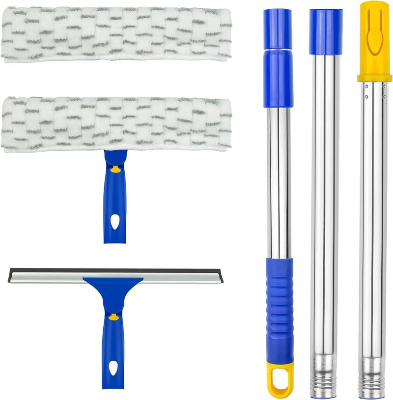 ITTAHO Window Washing Kit with Extension Pole, 10" Squeegee & 11" Microfiber Scrubber Combi with Stainless Steel Pole, Window Cleaner for Car, Sliding Door,Shower Glass Door-Swivel Style-2 Pads by GreenHaven Gardens