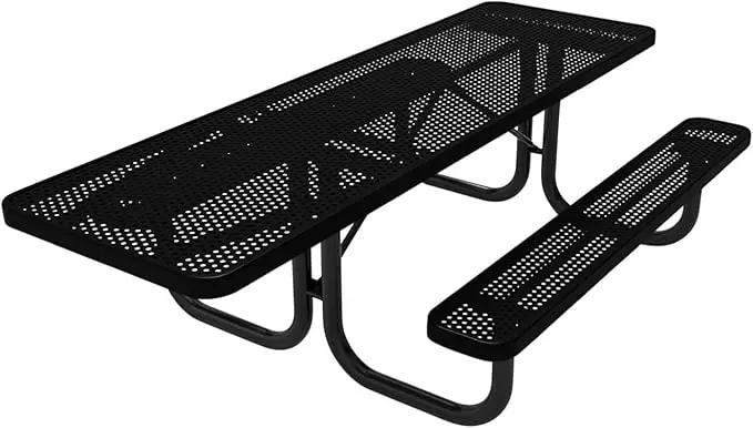 Coated Outdoor Furniture Heavy-Duty Portable ADA-Compliant Outdoor Picnic Table, Punched Steel Patio Dining Furniture Made in America (8ft Rectangular, One-Side Handicap, Textured Black) by GreenHaven Gardens