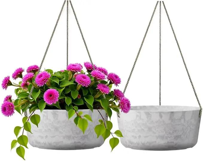 10.7 Inch Hanging Planter for Outdoor Indoor Plants，2 Pack Hanging Flower Pots with Drain Holes for Garden Home Decor Use (Marble) by GreenHaven Gardens
