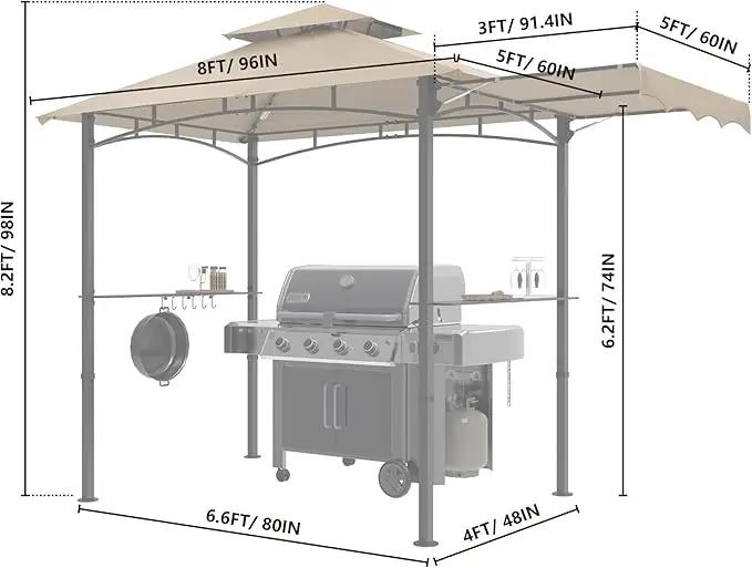 MASTERCANOPY 11 x 5 Grill Gazebo with Extra Side Awning Outdoor BBQ Gazebo with 2 LED Lights for Patio Party Backyard Picnic(Khaki) by GreenHaven Gardens
