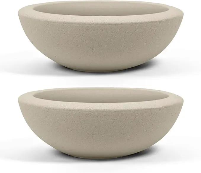 ARBORA 26" Santorini Bowl 2-Pack with Classic Cream Finish - Polyresin Indoor and Outdoor Planter2, Durable, Weatherproof, Lightweight, Large Plant Pots for Patio, Garden, Deck, Entryway by GreenHaven Gardens