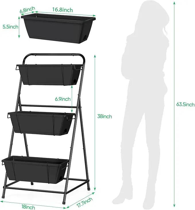Raised Garden Bed 3 Tier Vertical Garden Planter Elevated Planter Boxes Outdoor Herb Planter with Drainage Holes Removable Tray for Patio Balcony Porch Black by GreenHaven Gardens
