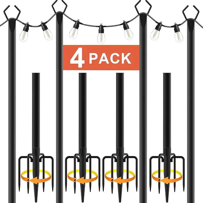 10Ft String Light Poles 4 Pack,Light Poles for Outside Lights,Outdoor with Fence Brackets Hanging Lights,Metal Stand Deck Patio Backyard by GreenHaven Gardens