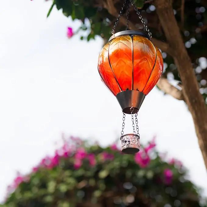 Starsoul Orange Solar Hot Air Balloon Lantern Glass Hot Air Balloon Solar Lantern with Flickering Flame Light Outdoor Solar Hanging Lights Waterproof for Garden Yard Patio by GreenHaven Gardens