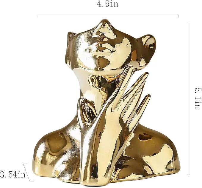 BrownLove Golden Ceramic Face Vase, Modern Golden Decorative Art Vase, Bookshelf Placed On The Desktop, Small Living Room, Office and Bedroom by GreenHaven Gardens