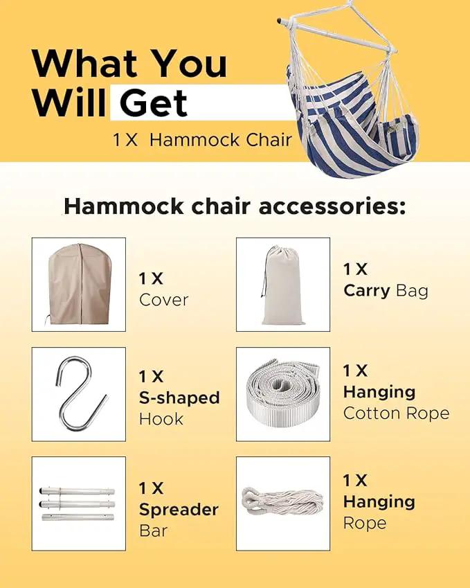 ADVOKAIR Hammock Chair Swing & Cover Set (500 lbs Max) – Hanging Rope Swing for Bedroom, Outdoor, Patio, Porch with Sturdy Steel Bar & Anti-Slip Rings + All-Weather Rain Cover for Storage Protection by GreenHaven Gardens