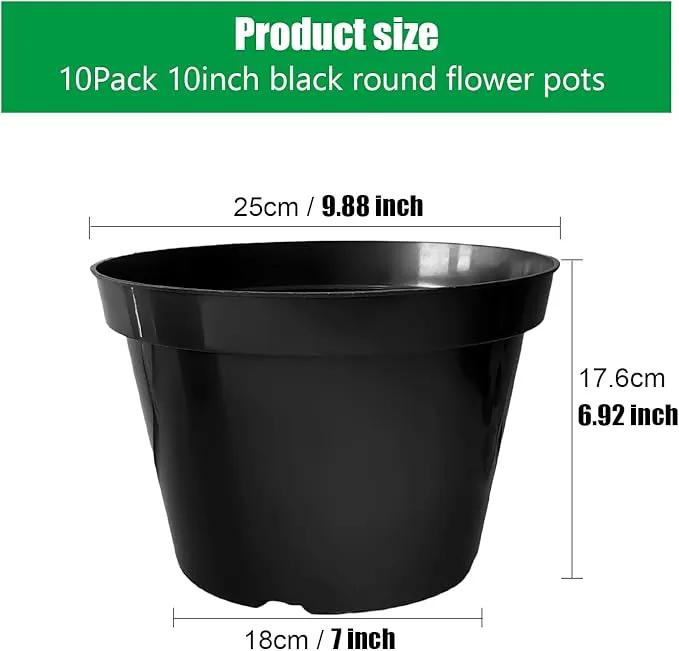 10 Inch Plastic Nursery Pots for Plants 10 Pack Plant Pots with Drainage Holes 2 Gallon Nursery Pots Perfect for Indoor Outdoor Plants Such as Herbs, Strwaberrys and Flowers, Black by GreenHaven Gardens