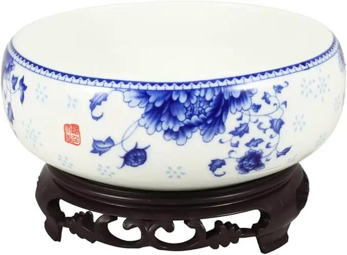 Ceramic Chinese Pot White Water Lily Bowl Ceramic Plant Pot Hydroponic for Garden Home Office-8Inch by GreenHaven Gardens