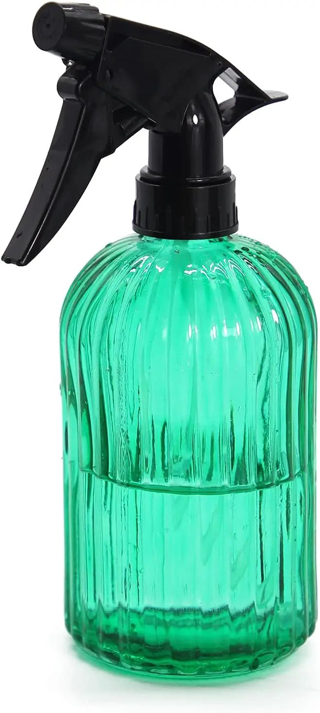 OFFIDIX Glass Spray Bottle, Fine Mist Plant Mister Handheld Pressure Spray Bottles,0.4L/13.5oz Watering Can with Adjustable Nozzle for Outdoor Indoor Gardening and Cleaning Work (Green) by GreenHaven Gardens