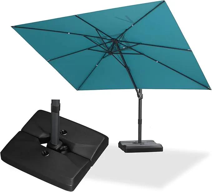 PURPLE LEAF 9' × 11.5' Patio Cantilever Umbrella with Base Outdoor Rectangle Adjustable Offset Umbrellas with 360-degree Rotation and 8 Heavy Duty Metal Ribs for Garden Deck Pool Turquoise Blue by GreenHaven Gardens