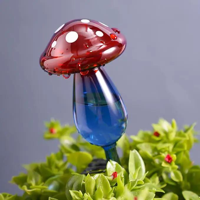 NiHome Mushroom Spike Self-Watering Bulb 2-Pack 10" Long Gradient Red Blue Hand-Blown Glass Globe Pot Plant Waterer for Home Indoor Outdoor Garden Patio Hanging Flower Automatic Irrigation System by GreenHaven Gardens