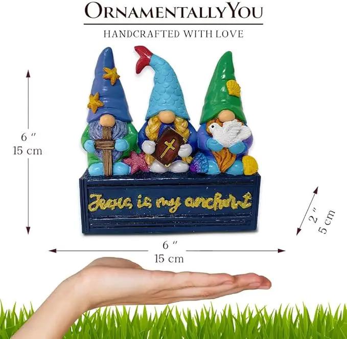 Spring & Summer-Themed Garden Statues – Adorable Outdoor Decor for Lawn, Patio & Porch (Nautical Themed Religious Gnome Figurine, Jesus is My Anchor 6" Beach House Statue) by GreenHaven Gardens