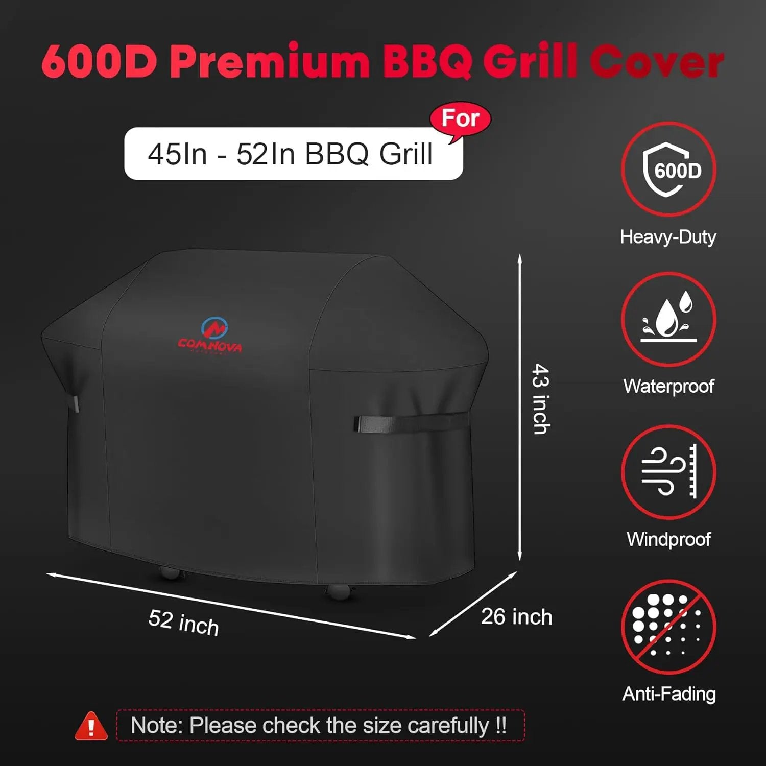 Comnova Grill Cover 52 Inch - BBQ Grill Covers for Weber Spirit 300 Series Gas Grill Heavy Duty & Waterproof, 7106 Weber Barbecue Cover for Spirit E310, Sprit E315, Spirit E330 and Spirit ii E310 by GreenHaven Gardens