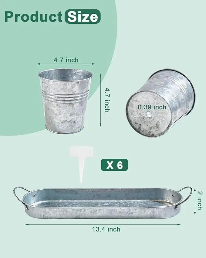 vensovo Indoor Herb Planter Set - Galvanized Windowsill Garden Pots with Tray & Drainage, Set of 3 Metal Window Planters for Kitchen & Outdoor Use, Silver by GreenHaven Gardens