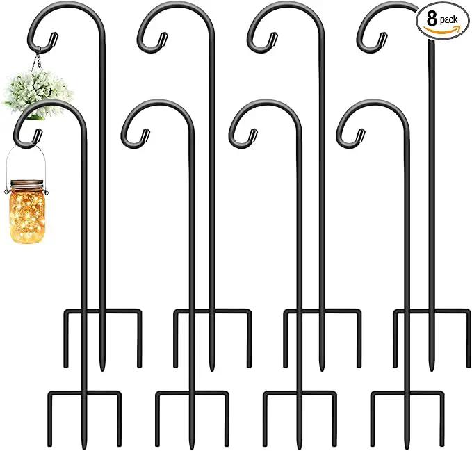 Gtongoko 8 Pack Shepherds Hooks for Outdoor 32 Inch Garden Hooks for Hanging Plants, Lanterns, Bird Feeders, Solar Lights, Mason Jars, Weddings Decor, Adjustable, Matte Black by GreenHaven Gardens