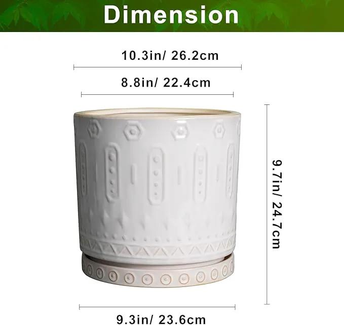 Ceramic Planter Pot - 10 Inch Plant Pot for Indoor Outdoor Plants Round Large Flower Pot with Drainage Holes and Saucer for Home Garden Patio Decor White by GreenHaven Gardens