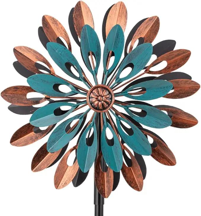 VEWOGARDEN 360° Outdoor Metal Wind Spinners Kinetic Wind Sculptures & Spinners for Yard Garden Lawn Patio Decorations, Blue & Bronze by GreenHaven Gardens