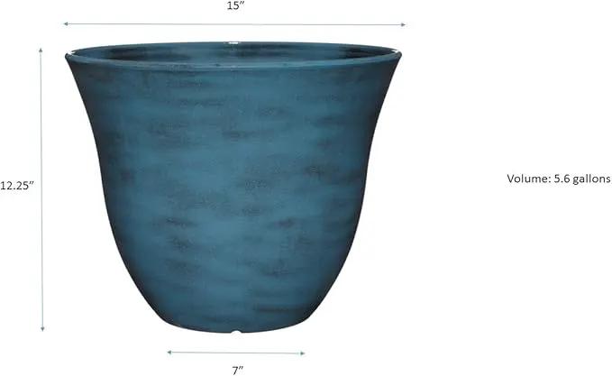 Classic Home and Garden Honeysuckle Resin Flower Pot Planter, Blue Jean, 15" by GreenHaven Gardens