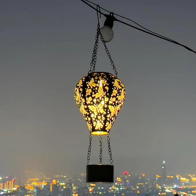 Butterfly Decor Hot Air Balloon Solar Lantern – Outdoor Decorative Hanging Light for Garden Yard Patio Porch Lawn and Pathway – Unique Housewarming, Birthday Gift for Women Mom Grandma by GreenHaven Gardens