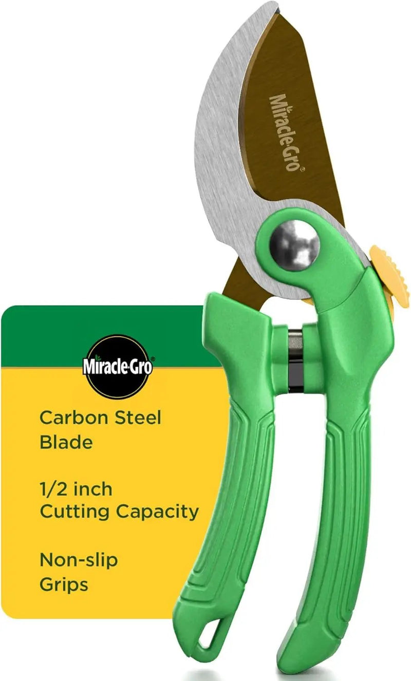 Miracle-Gro 8 in. Bypass Pruning Shears – 1/2 in. Cutting Capacity; Gardening Hand Pruner with Sharp Carbon Steel Blade and Non-Slip Grip – Lightweight Garden Tool for Live Plants and Soft Stems by GreenHaven Gardens
