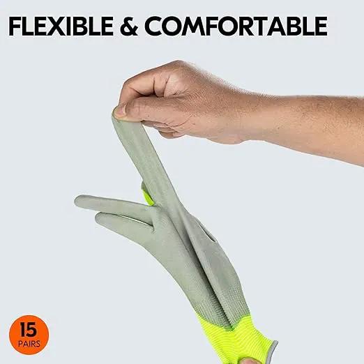 Vgo... 15-Pairs Safety Work Gloves, Gardening Gloves, Polyurethane Coated, Dipping Gloves, Latex Free (Size XL, Yellow, PU2103) by GreenHaven Gardens