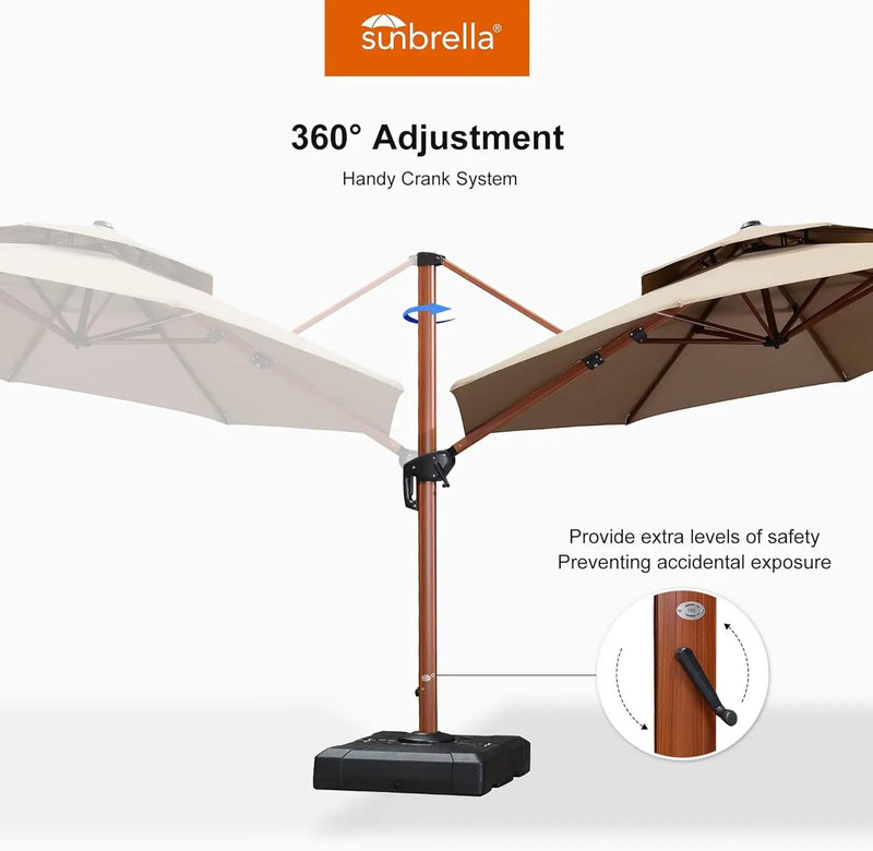 PURPLE LEAF 11ft Patio Umbrella Cantilever Umbrellas Outdoor Round Wood Umbrella Offset Umbrellas Heavy Duty Sun for Garden Deck Pool, Deep Beige by GreenHaven Gardens