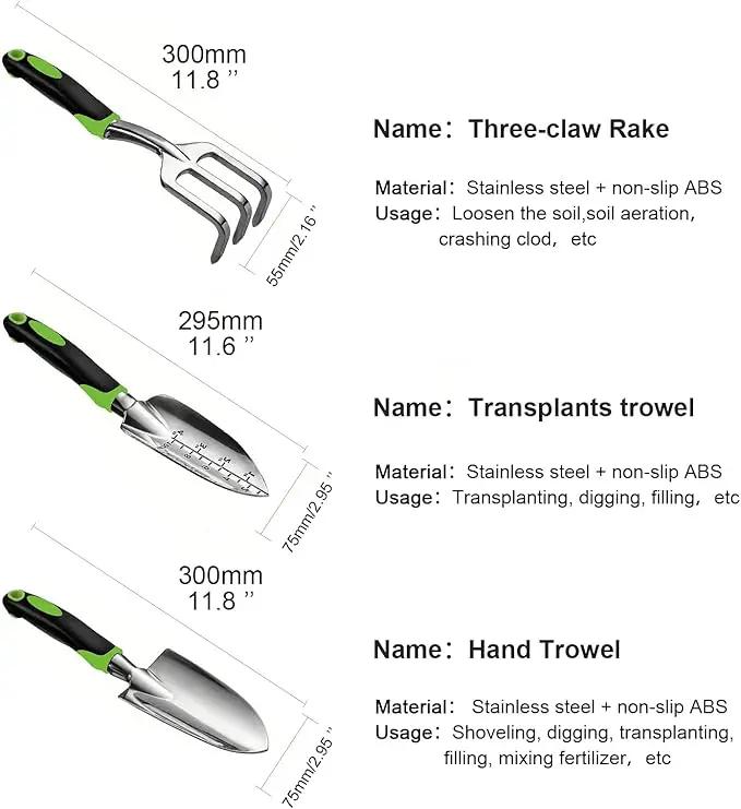 Gardening Hand Tool Set 3 Pack - MDSXO Heavy Duty Gardening Kit with Non-Slip Soft Ergonomic Handle, Great Garden Gift for Women Men[Stainless Steel] by GreenHaven Gardens