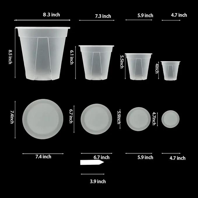 Large Clear pots for Plants,8 Sets 5/6/7/8 inch Thick Plastic Nursery pots for Plants with Drainage Holes for Monstera Plant Live,Succulents etc - Indoor and Outdoor use by GreenHaven Gardens
