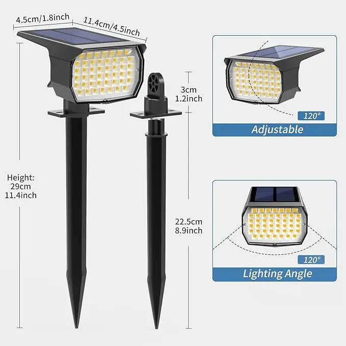 Solar Spot Lights Outdoor Waterproof IP65, 2 Pack Landscape Spotlights with 46 LEDs, 3 Modes Auto On/Off Solar Powered Flood Lights for Outside Pathway, Yard, Garden, Walkway (Warm White) by GreenHaven Gardens
