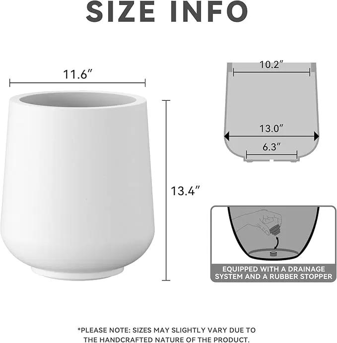 Kante 11.6" Dia Round Concrete Planter, Outdoor Indoor Large Plant Pots Containers with Drainage Hole and Rubber Plug for Home Garden Patio, Pure White by GreenHaven Gardens