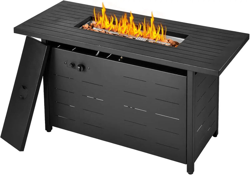 45 inch Propane Fire Pit Table,50000 BTU Gas Fire Pits Table with Lid & Lava Rock & Waterproof Cover, Outdoor Propane Firepit for Dining or Party, Outside, Patio, Garden, Yard by GreenHaven Gardens