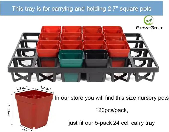 Square Nursery Pot Tray with 24 Cells, 5 Pack Plant Trays for Pots, Flower Pot Moving Tray, Plastic Planting Tray for Carrying Small Plant Pots(120 Cells in Total by GreenHaven Gardens