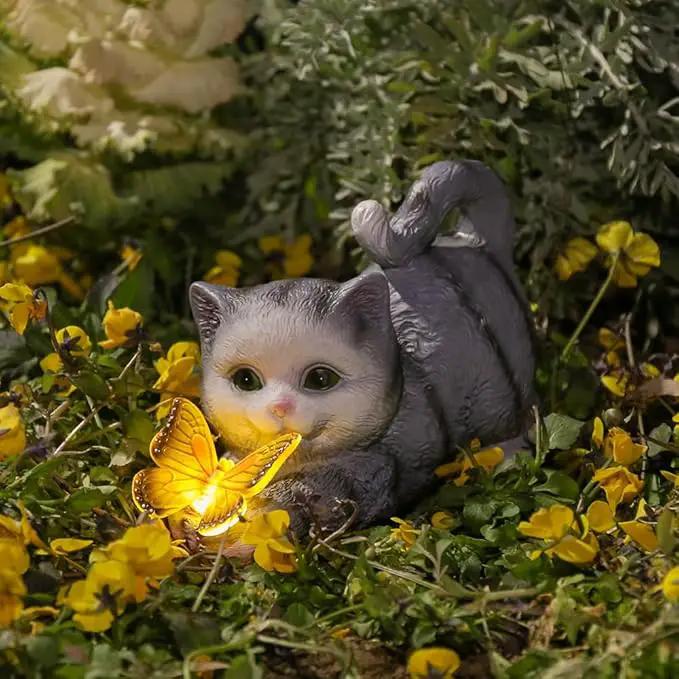 Solar Garden Statues Outdoor Cat Lights, Unique Housewarming Garden Gifts for Women Mom Wife Grandma and Sisters，Cute Cat Sculpture Decoration for Patio, Terrace, Balcony, Lawn by GreenHaven Gardens