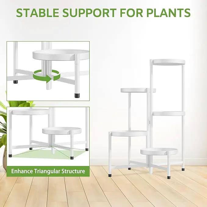 iDavosic.ly 5 Tier Large Plant Stand Indoor with 10 Inch Wide Tray, Tiered Corner Metal Outdoor Flower Display Holder Shelf, Folding Tall Rack for Patio Porch Living Room, White by GreenHaven Gardens