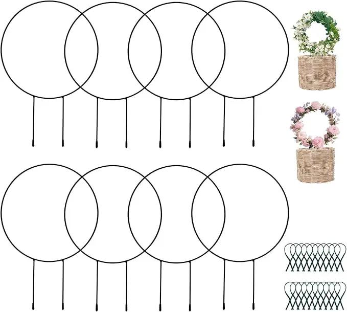 8 Pack Circle Trellis for Climbing Plants Indoor,13" Plants Climbing Holder Rack with 20 Plant Twist Tie for Potted Plants Flowers Indoor,Small House Plant Trellis for Flower Plant Support by GreenHaven Gardens