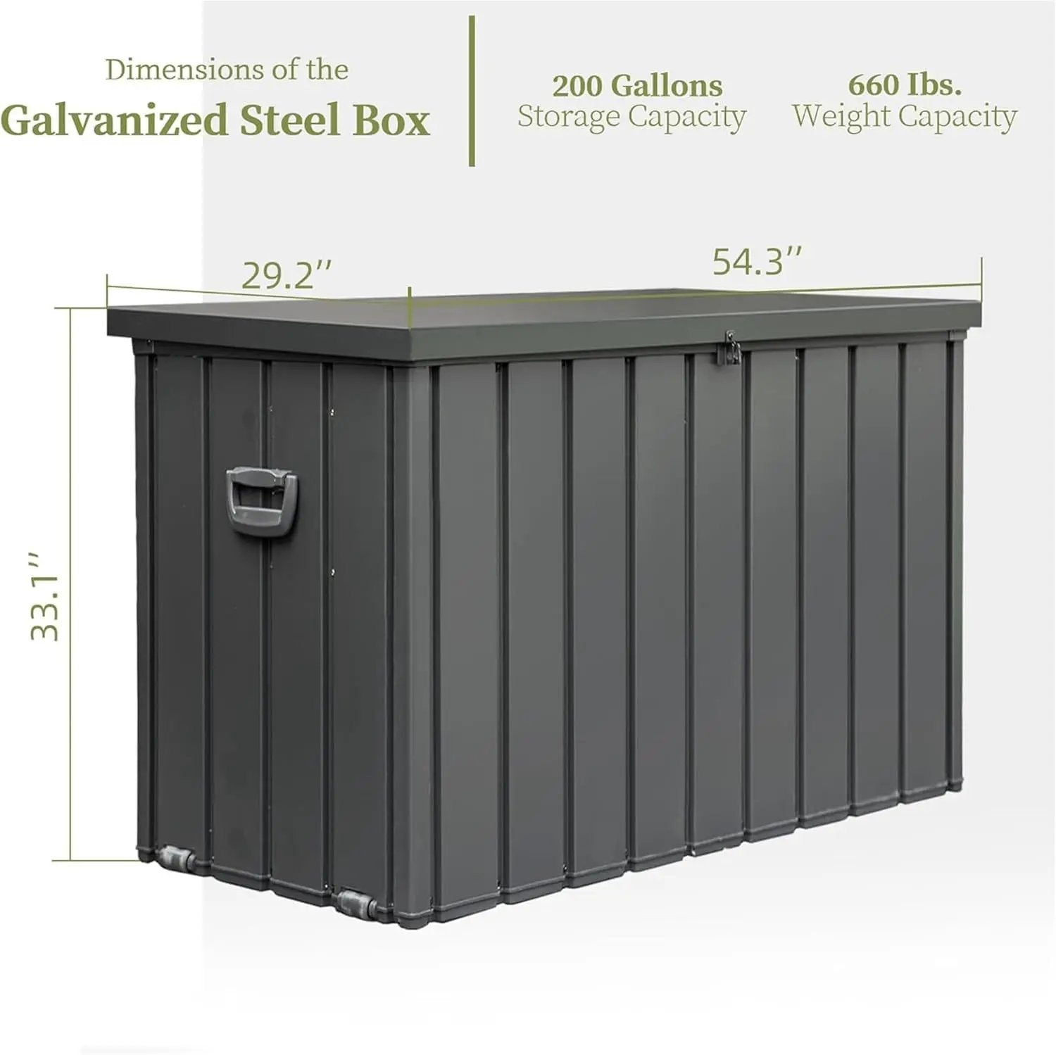 KUIKUI 200 Gallon Deck Box Waterproof, 200 Gallon Outdoor Storage Box, Metal Deck Box Waterproof for Pool Patio Cushions and Sports Pools Equipment, Dark Gray by GreenHaven Gardens