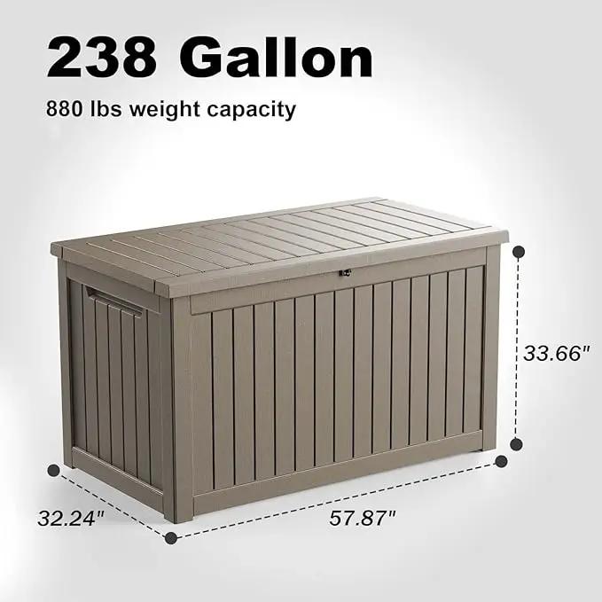 230 Gallon Outdoor Deck Box,Storage Lockable Waterproof Patio Furniture,Garden Tools,Cushions,Pool Accessories Outside Storage Resin Box(Grey) by GreenHaven Gardens