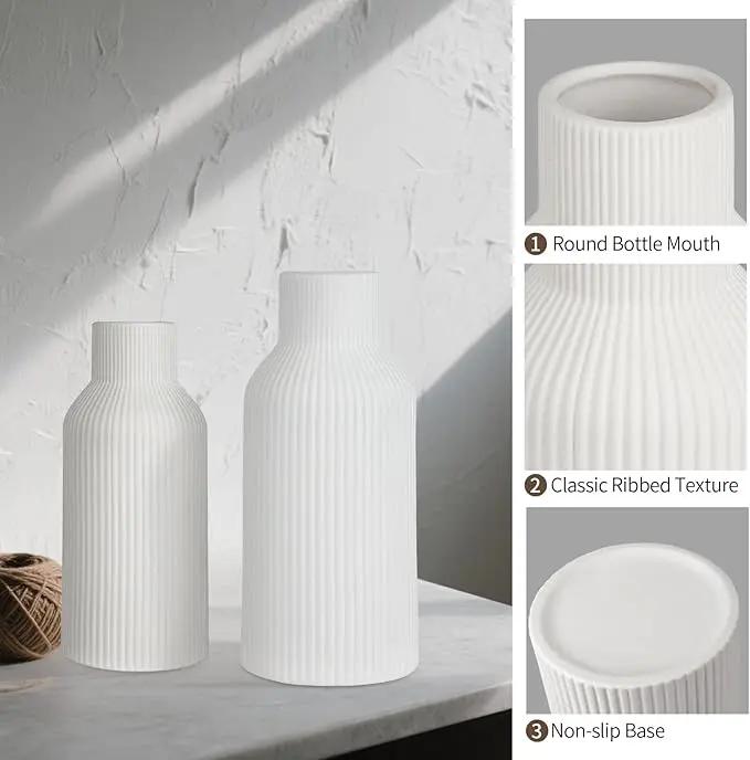 Ceramic Vase Set of 3, White Vase for Modern Home Decor, Decorative Vases for Bouquet Pampas Grass Dried Flowers, Living Room, Bedroom, Bathroom, Shelf Centerpiece Table Decorations by GreenHaven Gardens