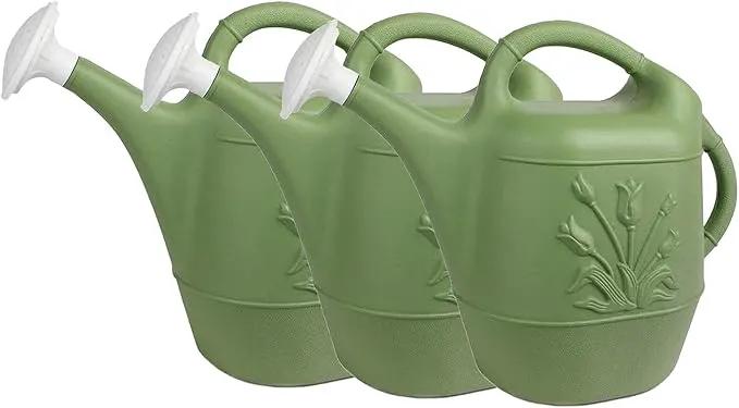 PMU 2 Gallon Watering Can - Garden Watering Can for Indoor & Outdoor Plants - Plastic Water Can with Detachable Sprinkler Head - Large Water Pot, Made in USA - Sage Green Pkg/3 by GreenHaven Gardens
