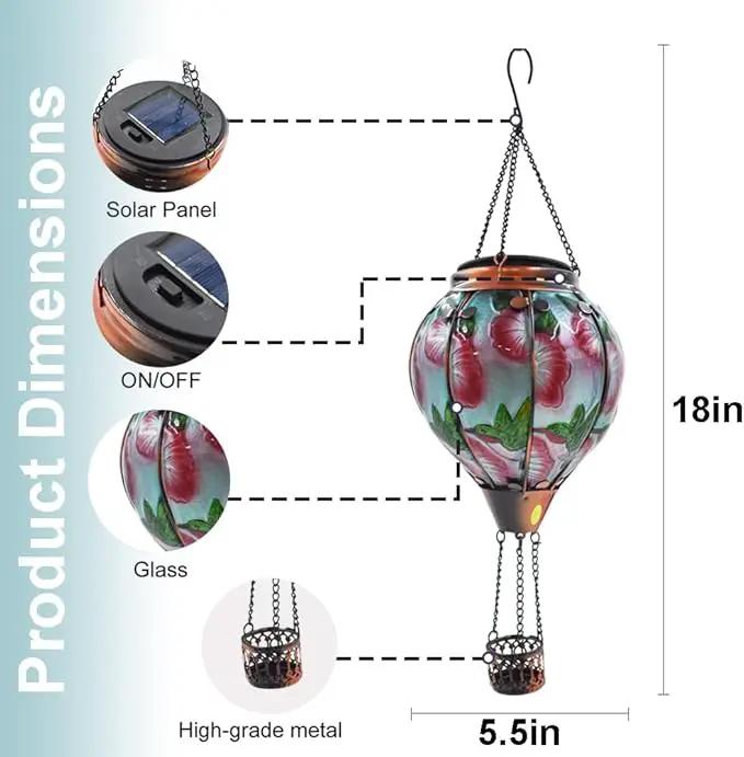 Hot Air Balloon Solar Lantern with Flickering Flame Hanging Solar Lanterns Outdoor Lights Waterproof Lanterns Decorative Garden Patio Yard Party Decor Hummingbirds&Red Flowers by GreenHaven Gardens