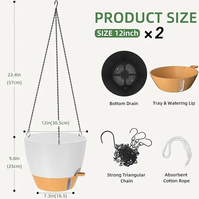 ZMTECH 12 Inch Hanging Planters for Indoor Outdoor Plants, 2 Pack Self Watering Hanging Plant Pots with Drainage Hole, Visual Reservoir, Plastic Flower Hanging Pots with Watering Lip (White) by GreenHaven Gardens