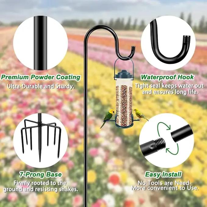 60" Shepherds Hooks for Outdoor, Heavy Duty Bird Feeder Pole for Hummingbird Feeder, Hanging Lantern, Shepherds Hook for Bird Feeders for Outside with 7 Prongs Base,1 Pack by GreenHaven Gardens